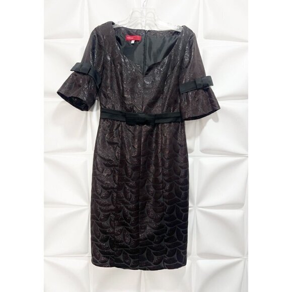 Donna Ricco Collection Sz 6 Black Brown Metallic Shimmer Bow Formal Dress - Picture 1 of 5